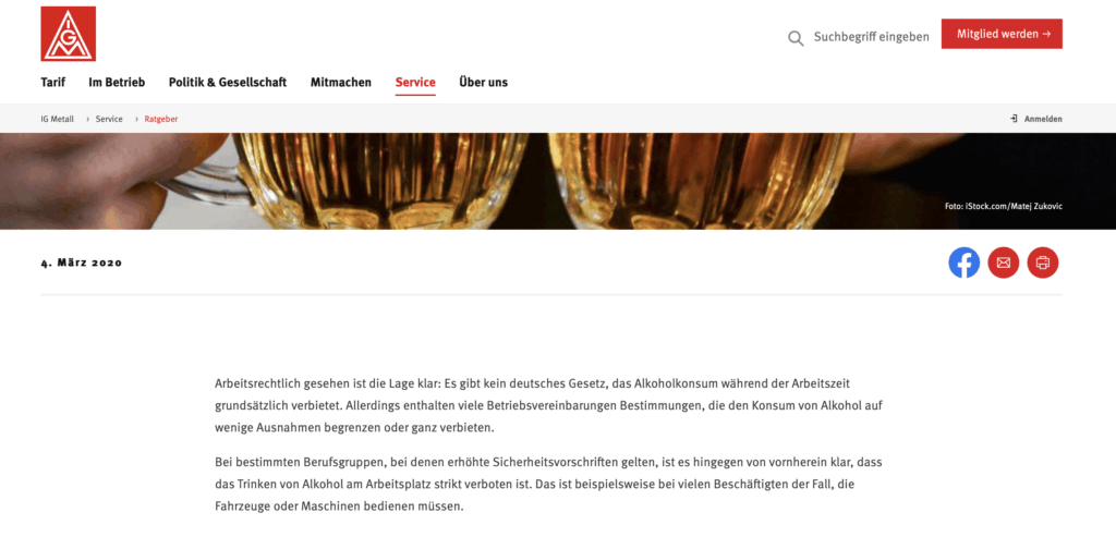 Alkohol am Arbeitsplatz